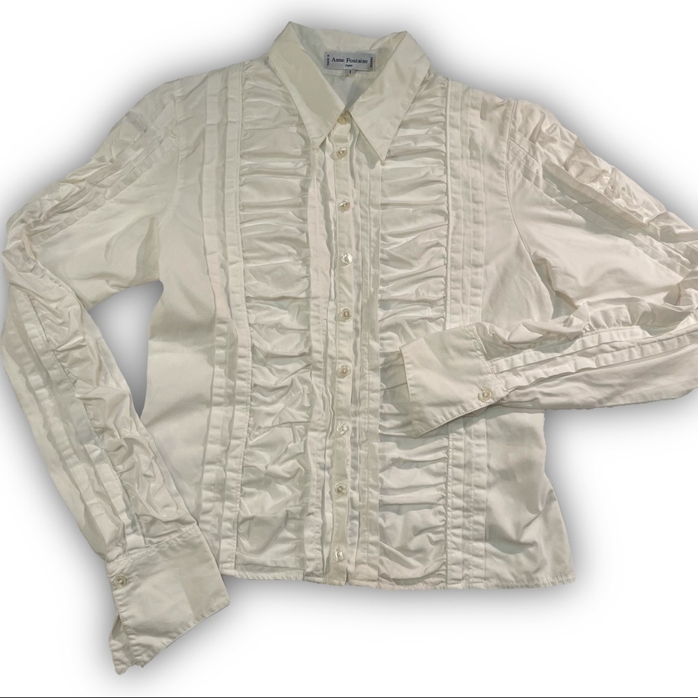 Anne Fontaine White Ruched Blouse 90s Size 1